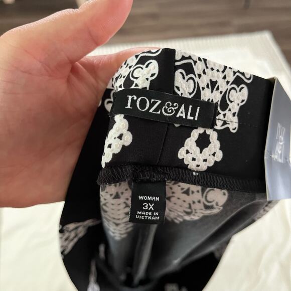 NWT Roz & Ali Plus Size Black Boho Wide Leg Pant Plus Sz 3X Casual Stretch - Picture 6 of 9